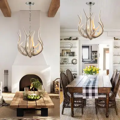 Rustic Antler Chandelier 2 Lights for Dining Room Vintage Antler, View more