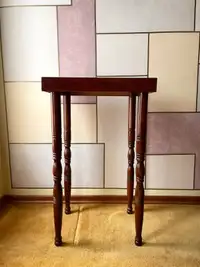 Vintage Tall Work Side Table Plant Stand Turned Legs Redwood