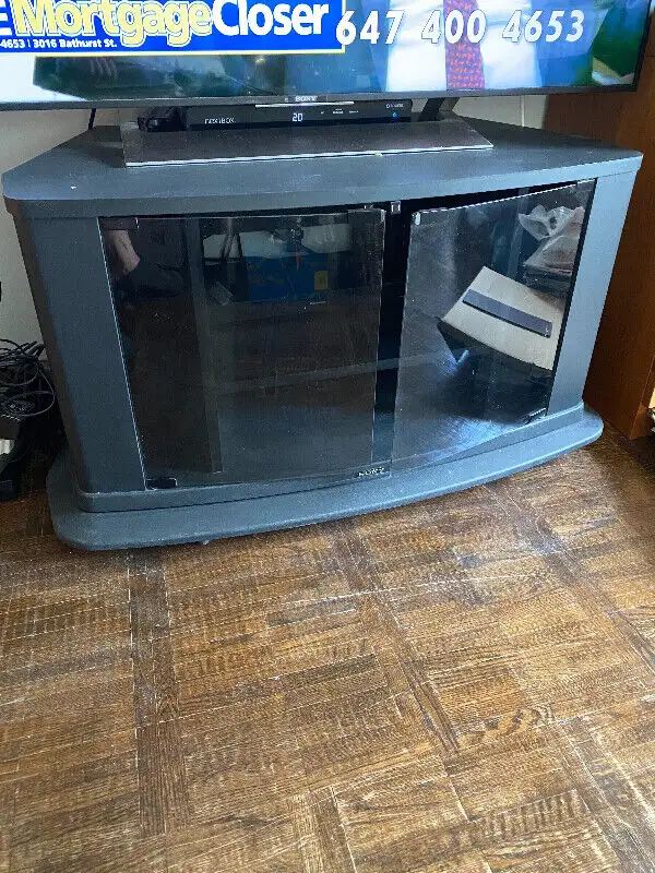 Sony TV Stand Swivel Black - glass doors OrigBox Bay Bloor Radio in TV Tables & Entertainment Units in City of Toronto - Image 2