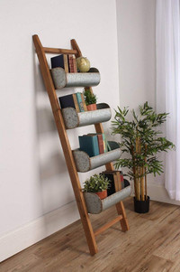 Rustic wood ladder shelf