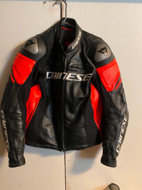 Dainese Racing Leather Motorcycle Jacket Black Fluo Red