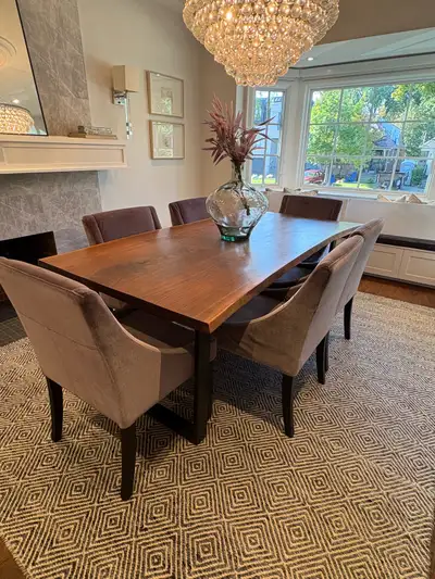Custom Solid Walnut Dining Table + 6 Upholstered Chairs (Op, View more