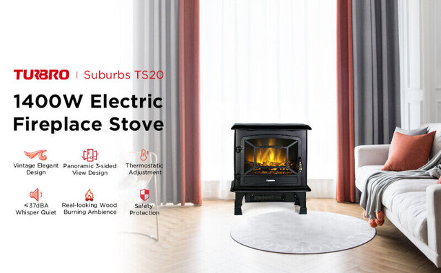 (NEW) Electric Fireplace Heater Stove 20" 1400W Log Flame Effect in Fireplace & Firewood in City of Toronto - Image 2