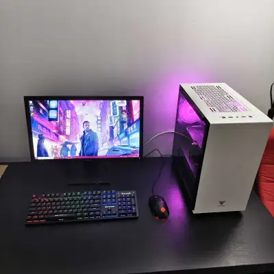 Beautiful White Gaming Computer Setup, View more