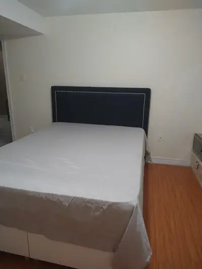 Studio basement is for rent in the heart of Brampton Room is furnished with box queen bed For storag...