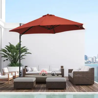 8.5FT Offset Patio Umbrella with 360° Rotation, Outdoor Cantilever Roma Parasol Hanging Sun Shade Ca...