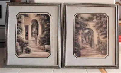 Home Interiors frames and matted prints - Watson's Garden I and II - approx. size of each frame is a...