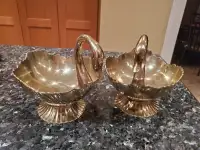 Set of 2 Brass Vintage Swan Bowls