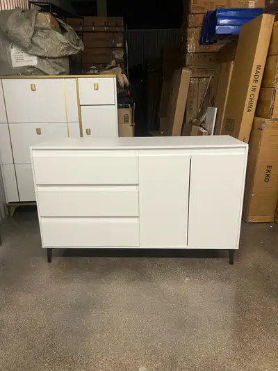 White Sideboard Buffet Cabinet with 3 Drawers and 2 Doors, View more