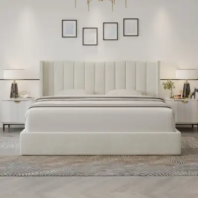 Modern Storage Bed Frame in Ivory with Velvet Finnish, View more