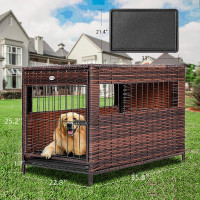 DEStar Heavy Duty PE Rattan Wicker Pet Dog Cage Crate Indoor Ou