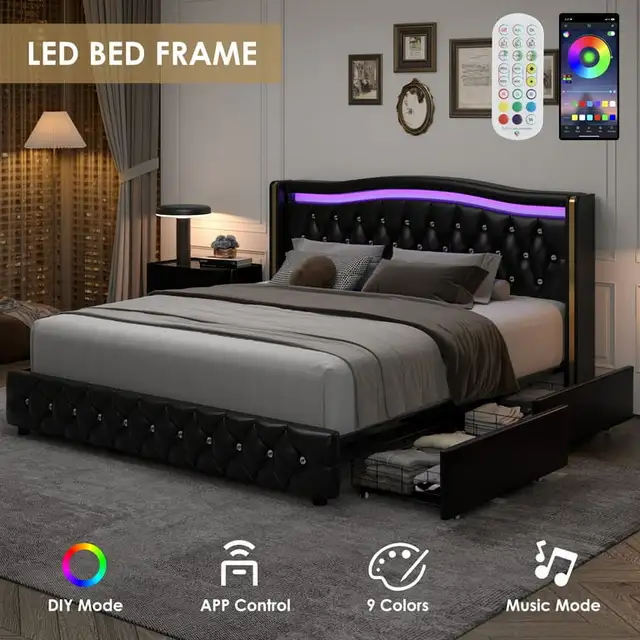 king storage led king bed frame  in Beds & Mattresses in Markham / York Region - Image 7
