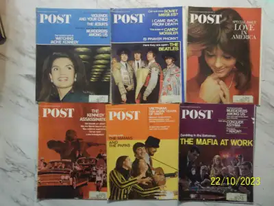 1966-1967 POST magazines. Cover stories include Jackie Kennedy, The Beatles, Love in America, The Ke...