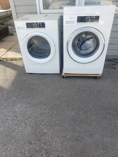 Whirlpool Washer and Dryer  Only 2 years old  Stackable on Wheel, View more