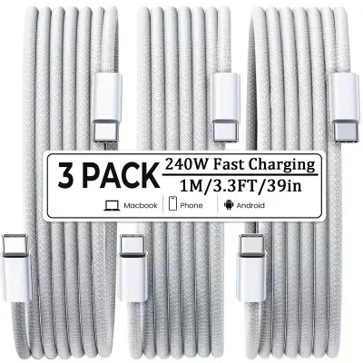 3PCS 240W USB-C to USB-C Fast Charging Cable 1M, View more