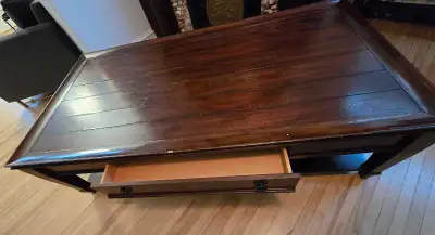 Large Solid Wood Coffee Table with Drawers & Storage Shelf, View more