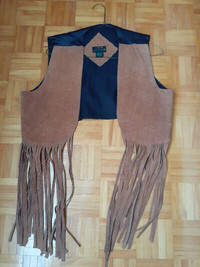 womans fringed leather 60s  vest authenic vintage