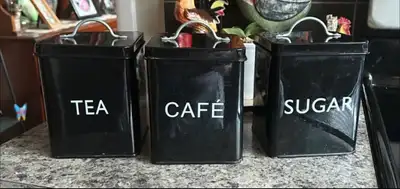 Black Tea, Café, Sugar Canisters - Set of 3, View more