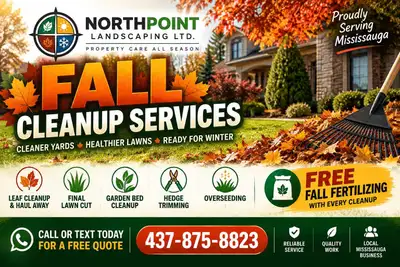Fall Cleanup Mississauga  FREE Fall Fertilizing Included!, View more