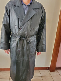 Elegant man long leather coat