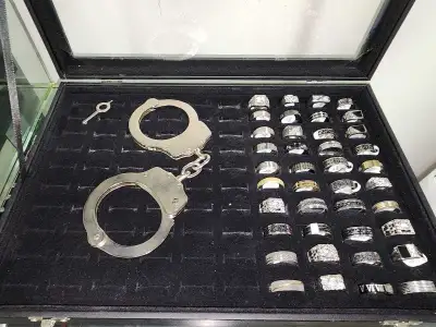 Rings for sale as a lot only Men's stainless steel rings Labels show sizes 6 up to 22 Looking to sel...