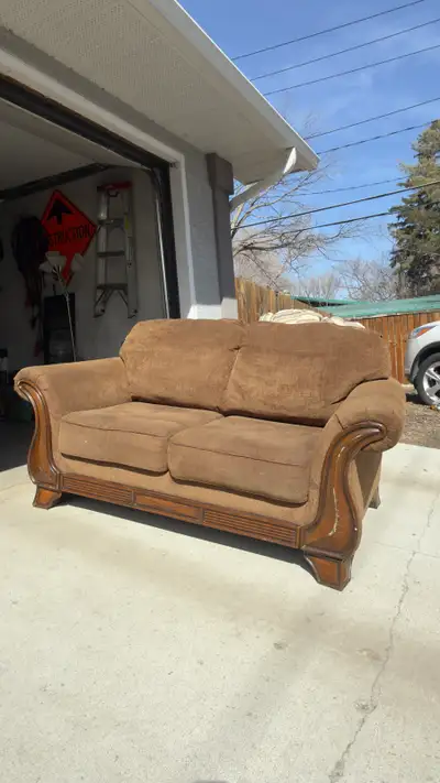 Brown Fabric Sofa, Loveseat, Armchair Set with Wood Trim, View more