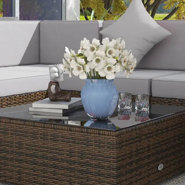 9 Pieces Wicker Patio Furniture Set with Cushion, Light Grey in Patio & Garden Furniture in Markham / York Region - Image 11