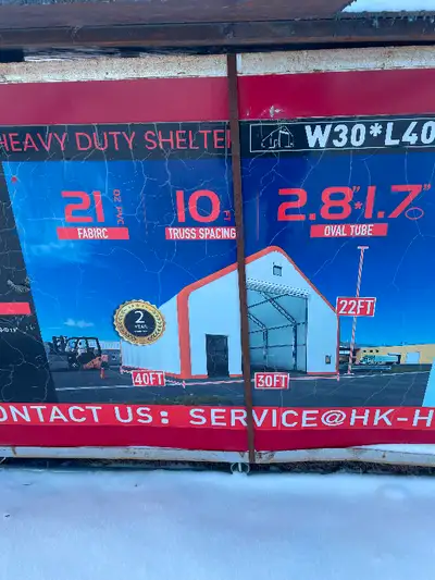 -30ft W x 40ft L 22ft H -Galvanized Steel Frame -Bolt Together Arches -Quad Tension System -PVC Fabr...