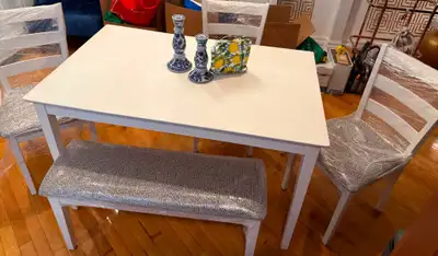 **** Dining Room set, White wooden 5pcs Set with Bench****$100, View more