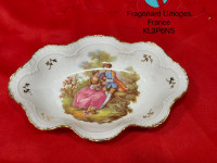 Vintage 22k gold trim Fragonard Love story couple oval dish with