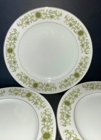 Towne House Green Dale 3077 Fine China 3 Dinner Plates Vintage