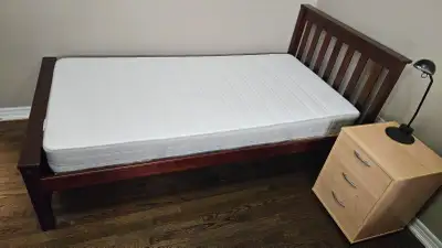 Solid Wood Twin / Single Bed Frame with IKEA Mattress, View more
