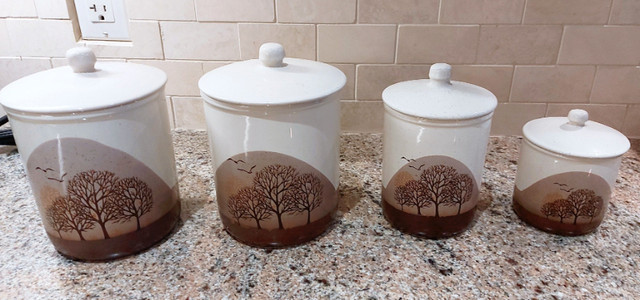 Ceramic Canister Set Made in Korea*Trees &amp; Birds*Brown/Beige in Kitchen & Dining Wares in St. Catharines
