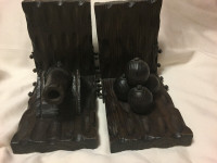 Large Vintage Pair of Cannon and Balls Wooden Bookends.