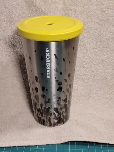Starbucks Stainless Steel Tumbler Silver Black Yellow 2014 16 fl, View more