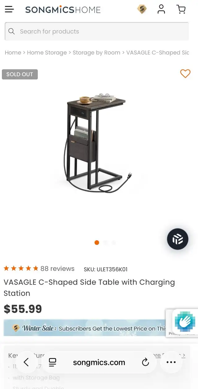 C-Shaped Side Table with Charging Station in Other Tables in Oshawa / Durham Region - Image 9