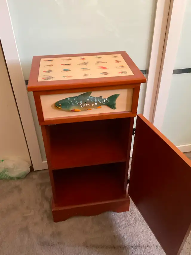 Vintage Fishing Man Motif Accent Cabinet in Bookcases & Shelving Units in Edmonton - Image 3