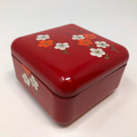 Small Wood Handpainted Lacquer Square Trinket Jewelry Box