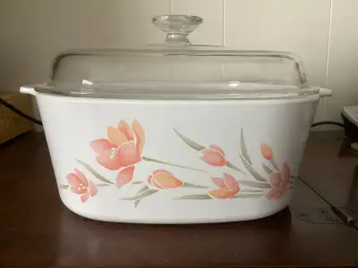 Vintage Corning Ware, peach floral with lid, rare, LIKE NEW, View more