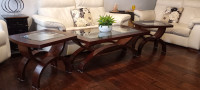 LARGE (GLASS TOP) COFFEE TABLE, WITH MATCHING END TABLES.