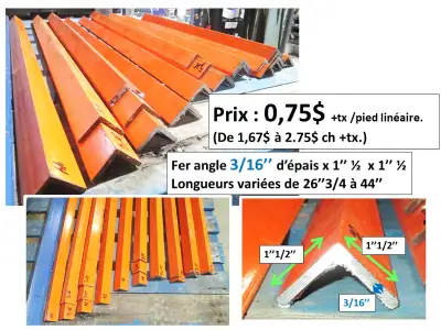 Fer angle 1''1/2 x 1''1/2 x 3/16'' d'épais, longueurs variées, View more