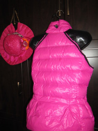 CALVIN KLEIN hot pink down slim fit women jacket vest S/hat set