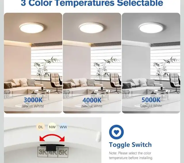 12 Inch 2400LM Dimmable LED Flush Mount Ceiling Light - 24W 3000 in Indoor Lighting & Fans in Markham / York Region - Image 4