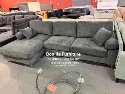 Brand new comfy fabric sectional sofa on sale Available in blue, grey and beige 103” by 55” Only $59...