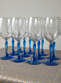 $7 SALE Wine Glasses Blue Stem Set of 11