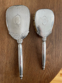 **SOLD**BIRKS Sterling Silver Large Hand Mirror and Brush c.1910