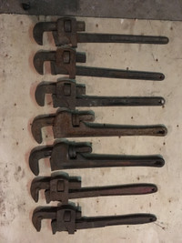 16 Vintage Pipe Wrenches & 1 Vise