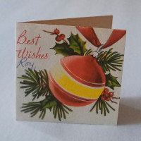 Vintage 1900's Red Yellow Ball Holly Decoration Christmas Card