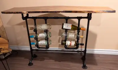 Live Edge Black Walnut - Console style table with 6 wine bottle capacity. 1" thick 18" wide x 4' lon...