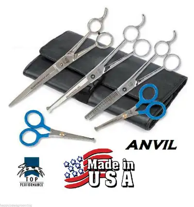 ANVIL 5 pc SET PET Dog PRO GROOMING THINNING,CURVED&STRAIGHT SHEARS Scissors